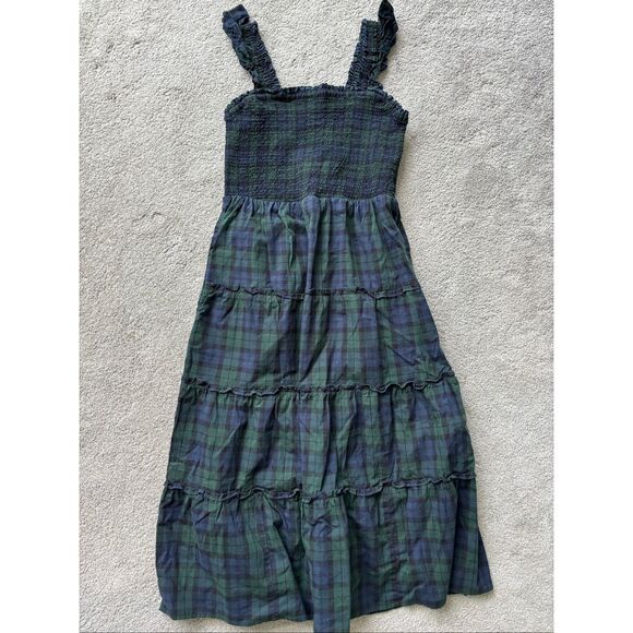 J. Crew Factory Tartan Plaid Midi Dress - Navy and Forest - Picture 2 of 6